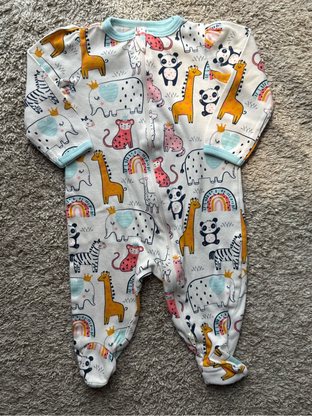 Wonder Nation Baby Girls Animal Print Footed Sleeper Pajamas 3-6 Months Zip